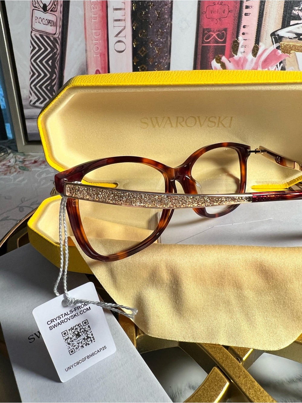 Swarovski Tortoiseshell and Gold Cat-Eye Glasses - Picture 10 of 13